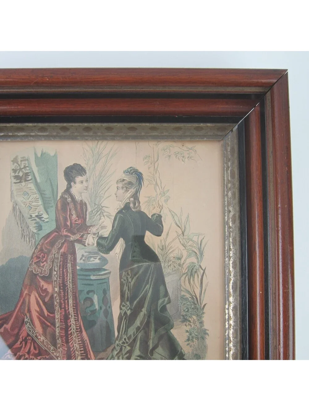 Antique Victorian Deep Picture Frame Wood Gilt La Mode Paris Print in Glass 16